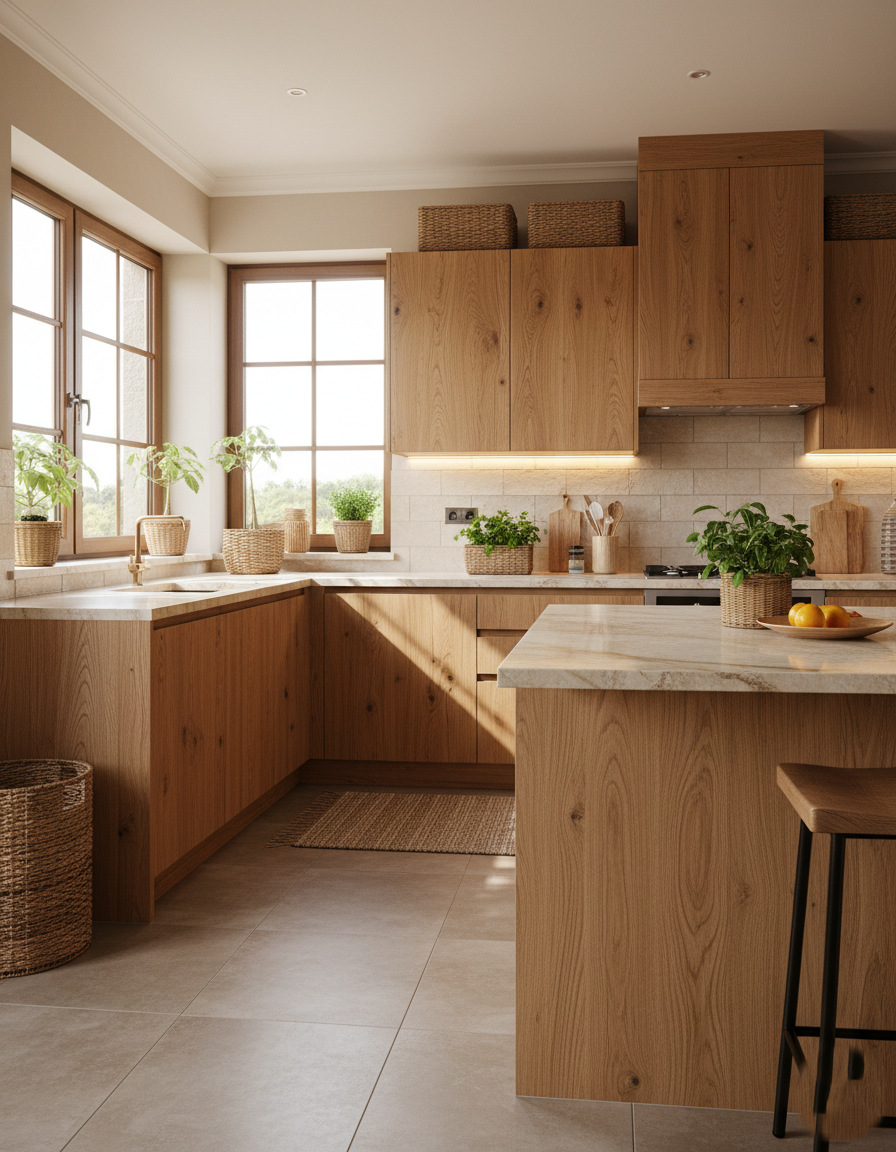 Ahşap Desenli MDF Lam Mutfak